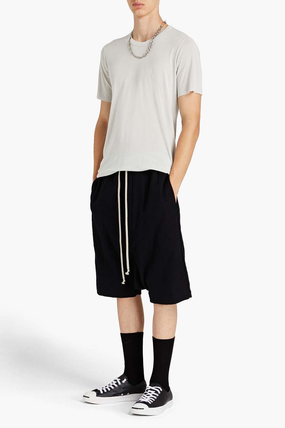 Rick Owens Man Cotton And Wool-blend Drawstring Shorts In Black