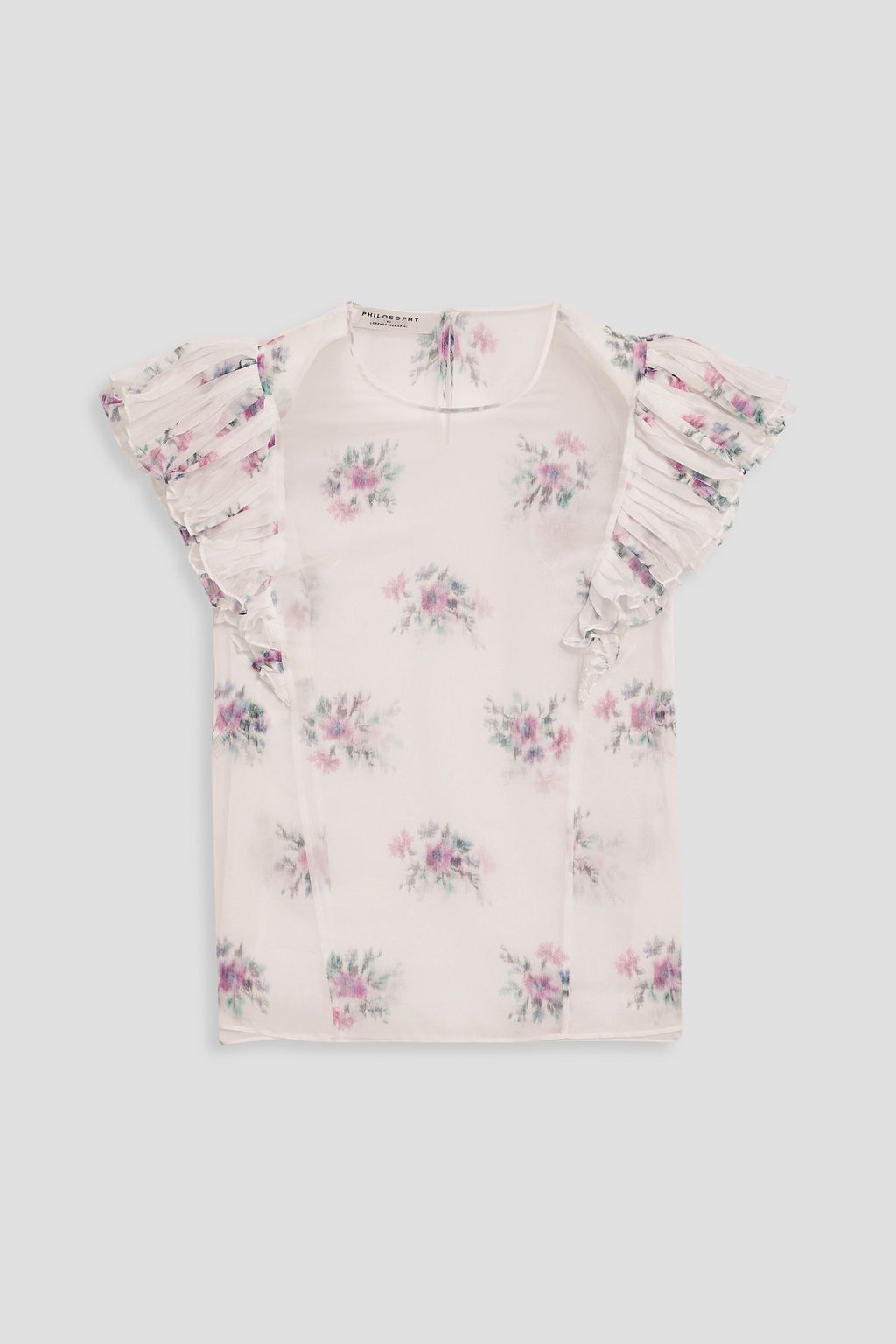 Ruffled floral-print chiffon blouse