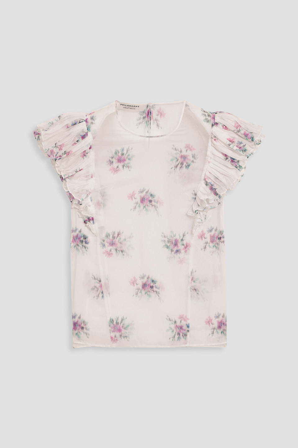 Ruffled floral-print chiffon blouse