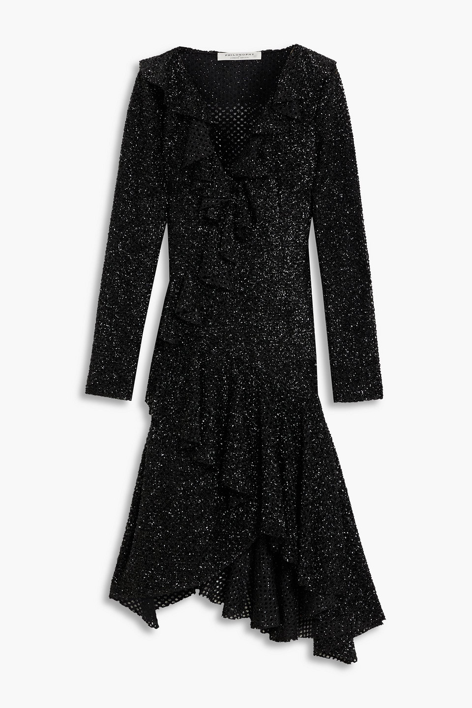 Philosophy Di Lorenzo Serafini Asymmetric Ruffled Tinsel Dress In Black