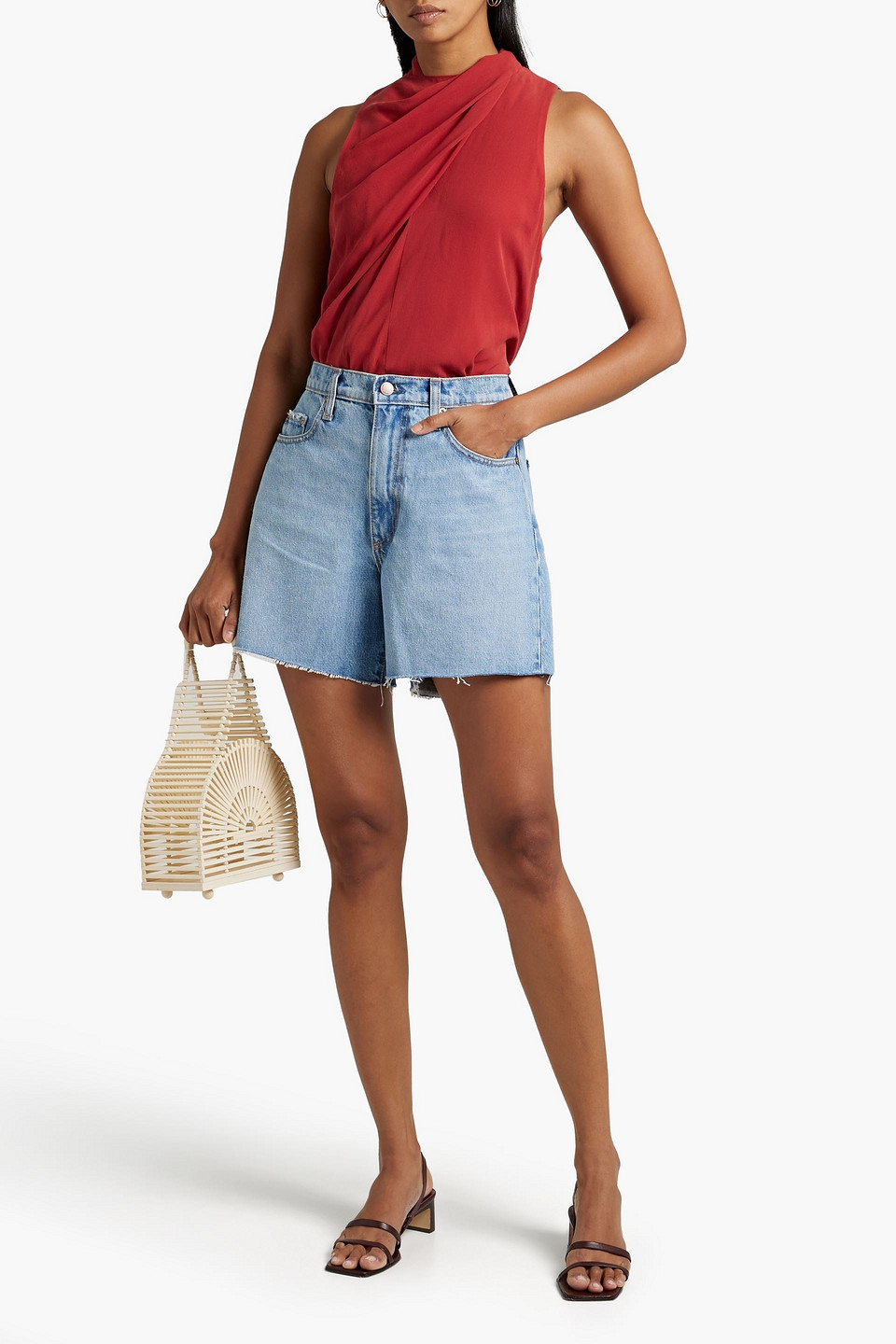 Joie Draped Silk-crepe Top In Brick