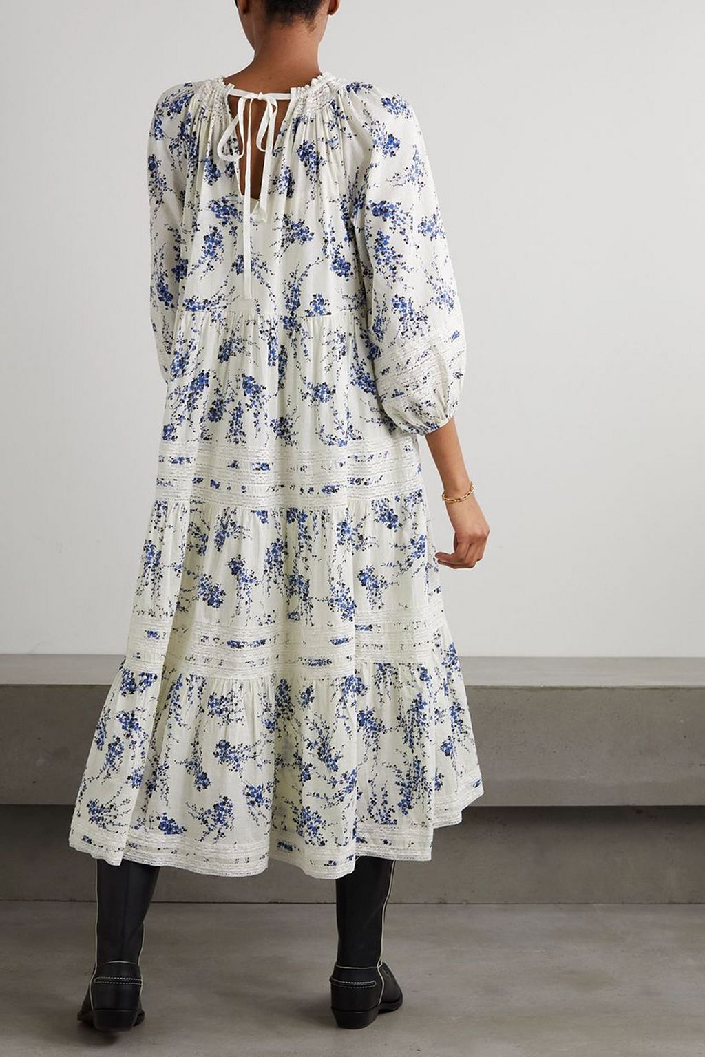 THE GREAT. The Hideaway lace-trimmed floral-print cotton midi dress