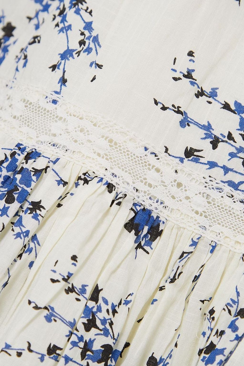 THE GREAT. Lace-trimmed tiered floral-print cotton-voile midi skirt