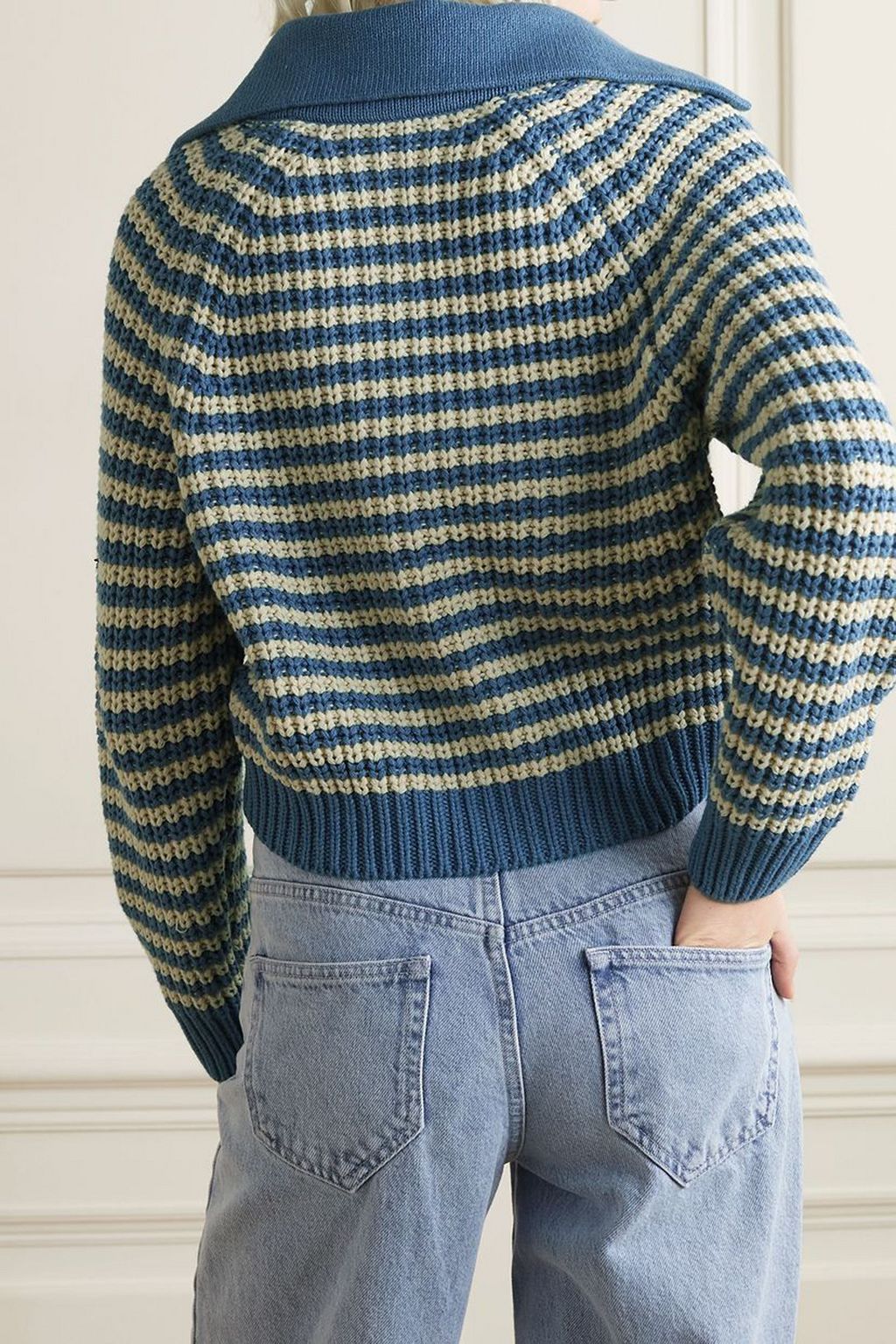 THE GREAT. The Mini Collar striped cotton-blend cardigan