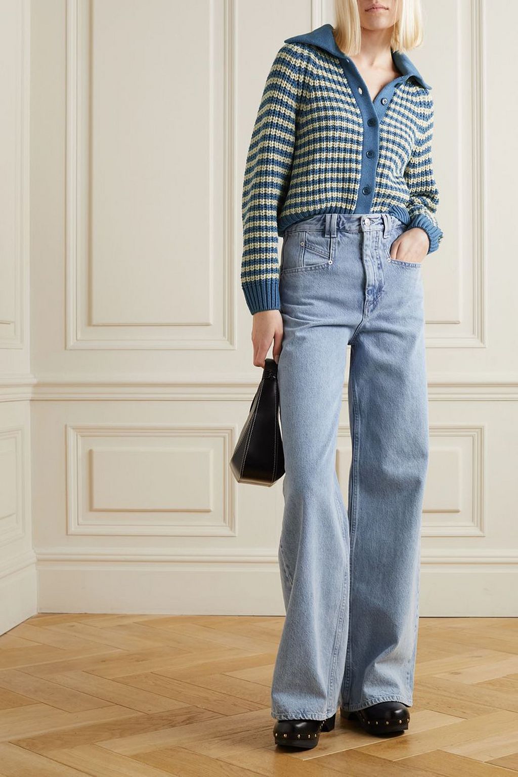 THE GREAT. The Mini Collar striped cotton-blend cardigan