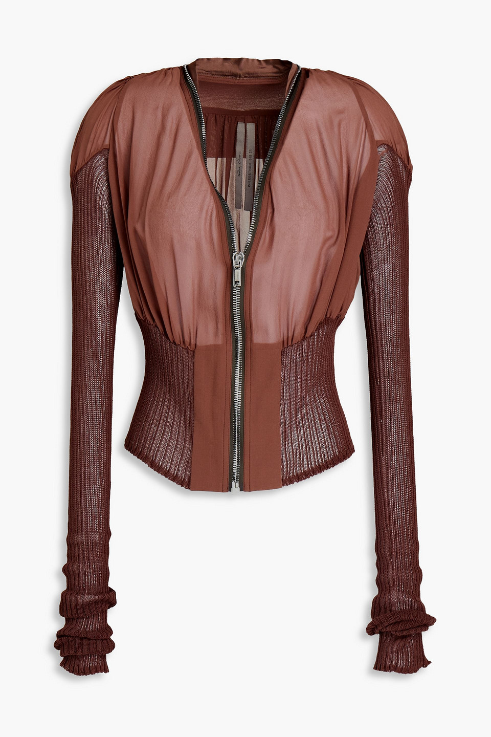 Rick Owens Knit-paneled Silk Bomber Jacket In Brown