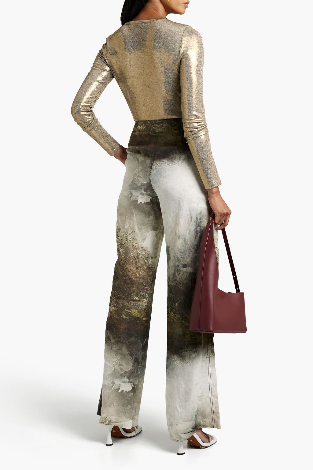 ALICE + OLIVIA Delaina metallic jersey top