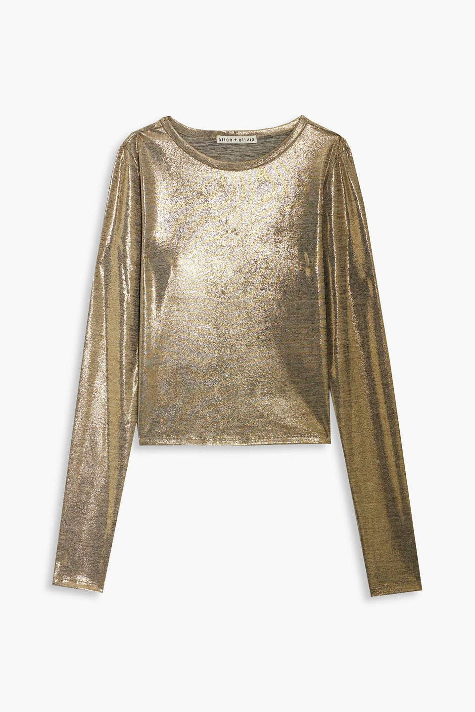 Alice And Olivia Delaina Metallic Jersey Top In Gold