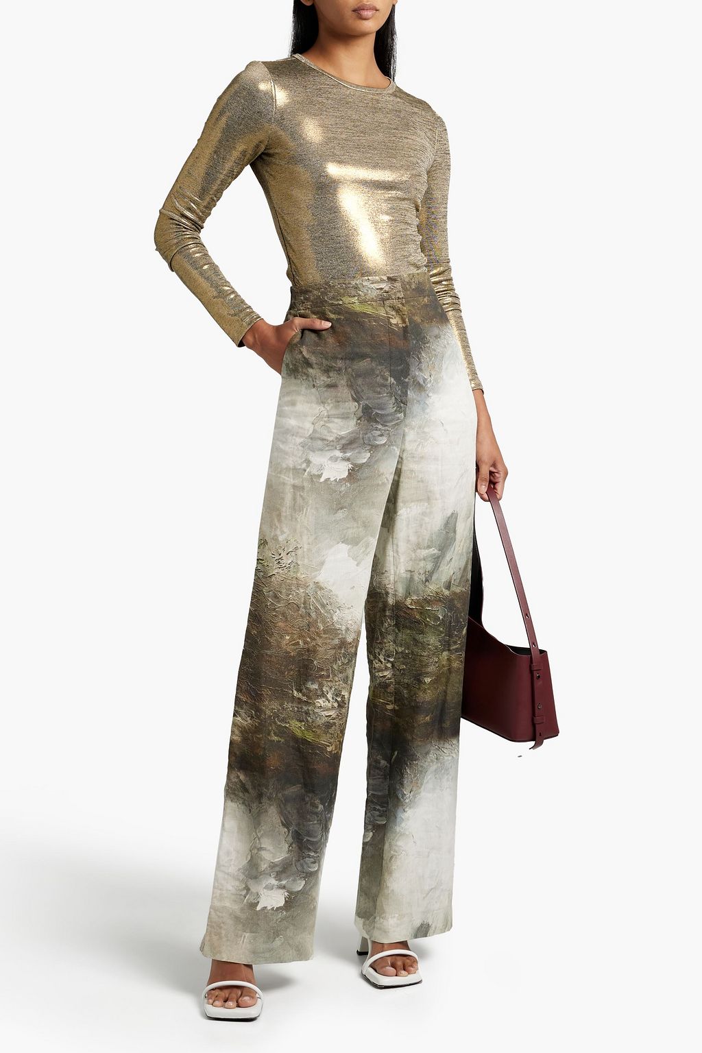 ALICE + OLIVIA Delaina metallic jersey top