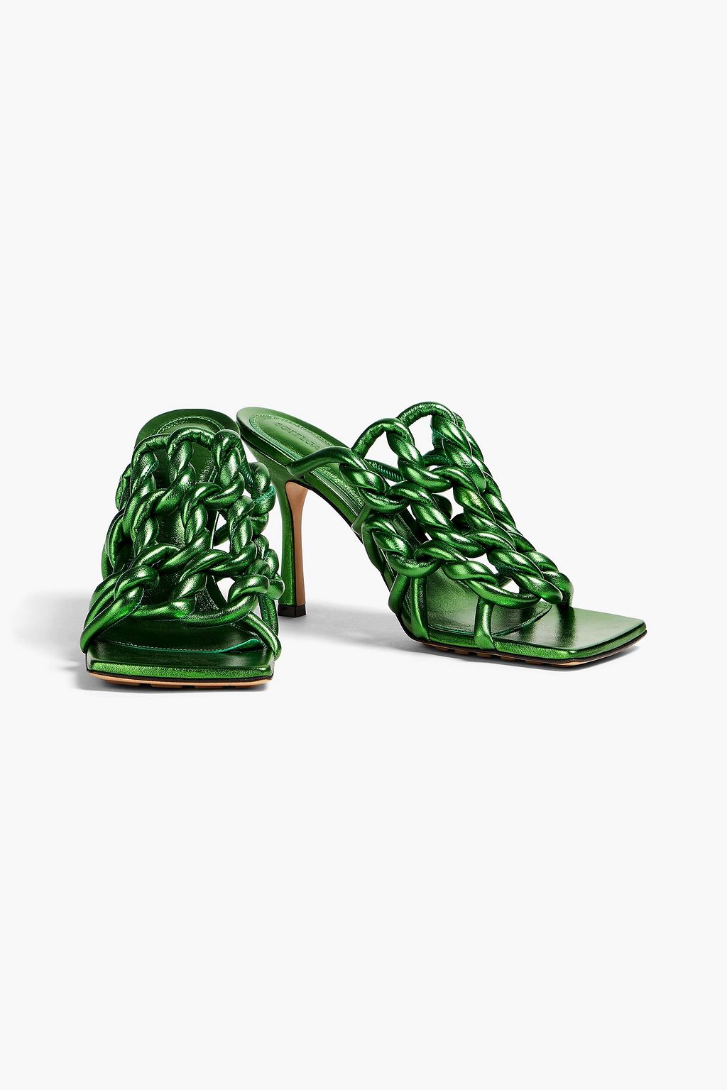BOTTEGA VENETA 트위스트 디테일 메탈릭 가죽 뮬