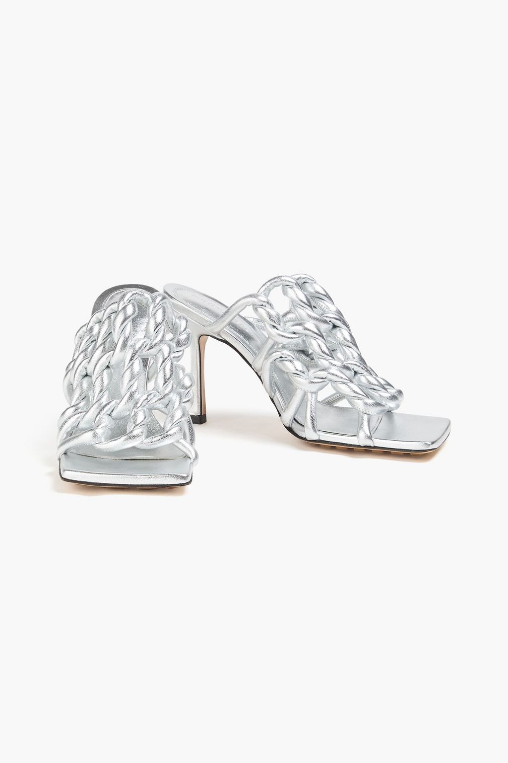 BOTTEGA VENETA Twisted metallic leather mules