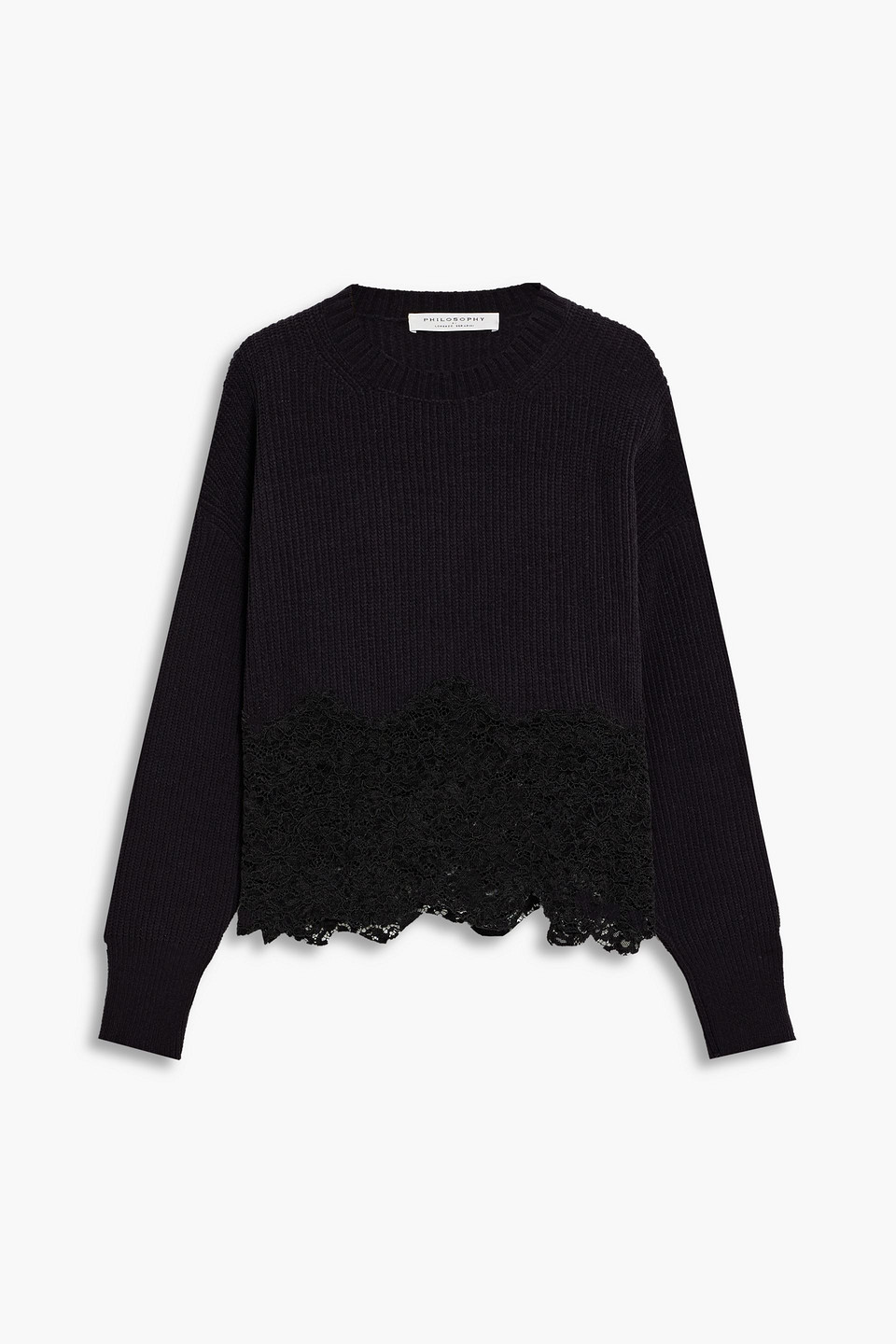 philosophy di lorenzo serafini - corded lace-paneled knitted sweater - black - it 48