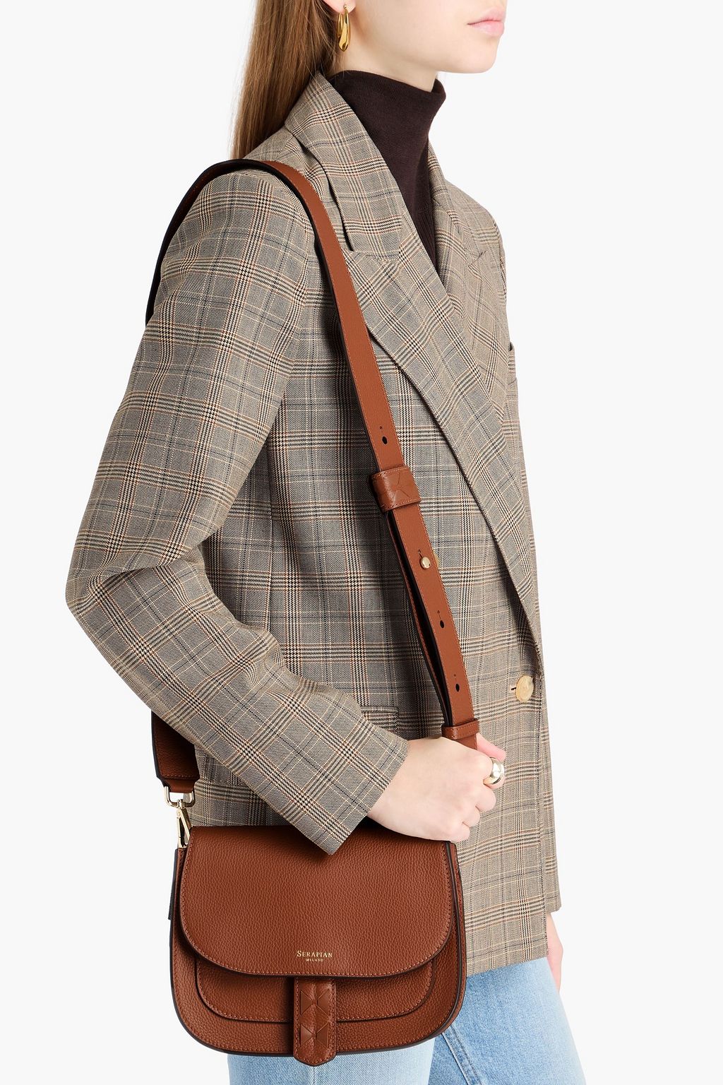 SERAPIAN Luna pebbled-leather cross-body bag