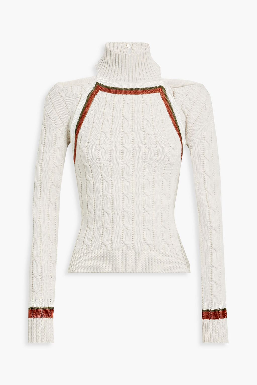 ROSIE ASSOULIN Cutout metallic trimmed cable knit wool blend sweater THE OUTNET
