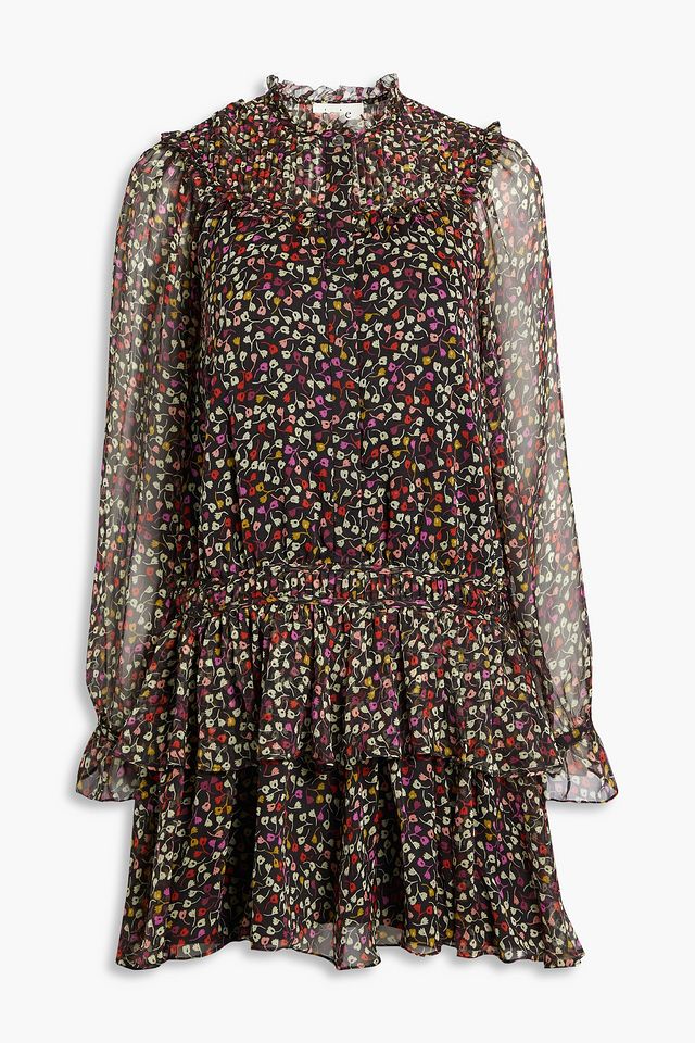 Elsverre pintucked ruffled silk-georgette mini dress
