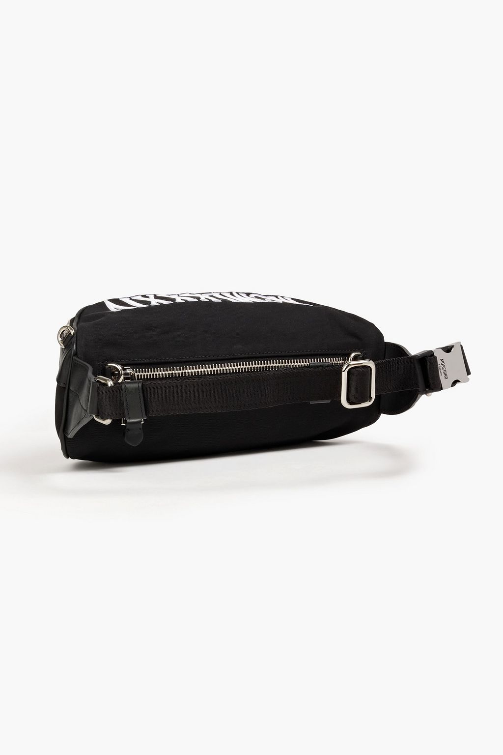 MOSCHINO Leather-trimmed embroidered canvas belt bag