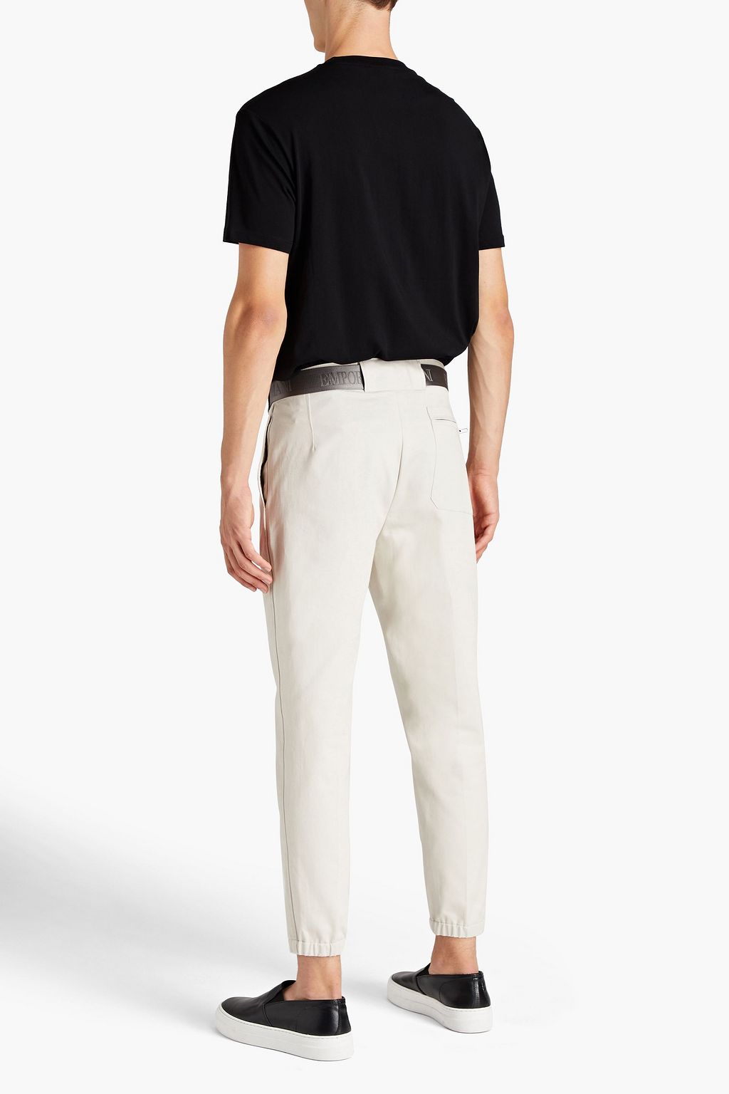 EMPORIO ARMANI Tapered pleated belted cotton pants