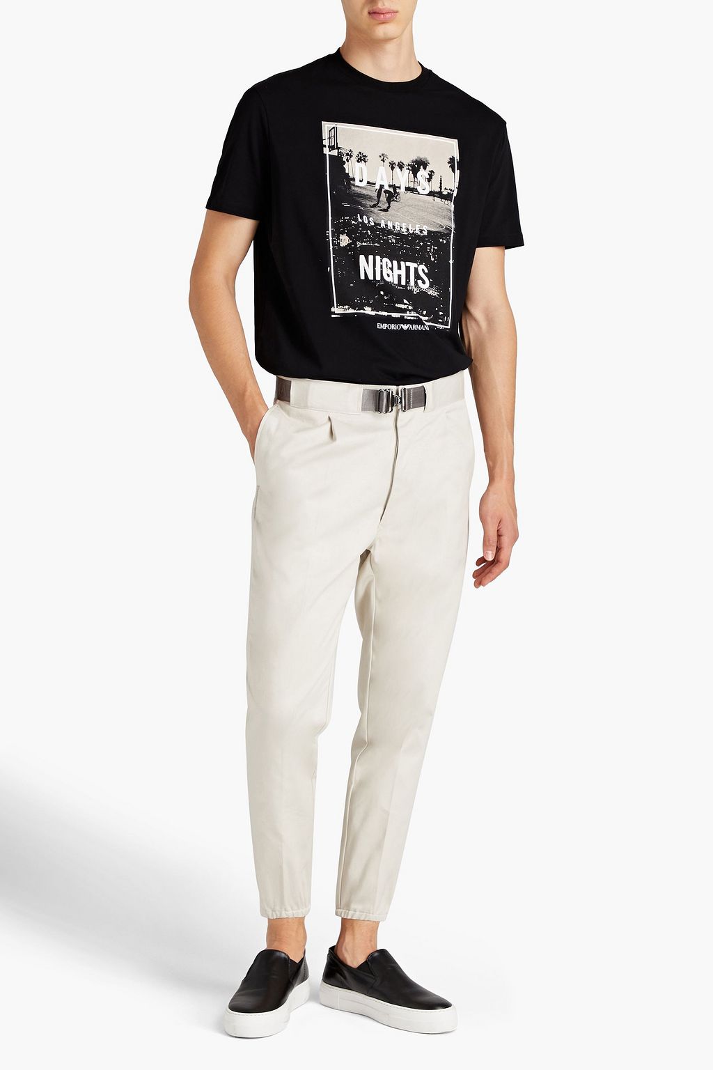 EMPORIO ARMANI Tapered pleated belted cotton pants