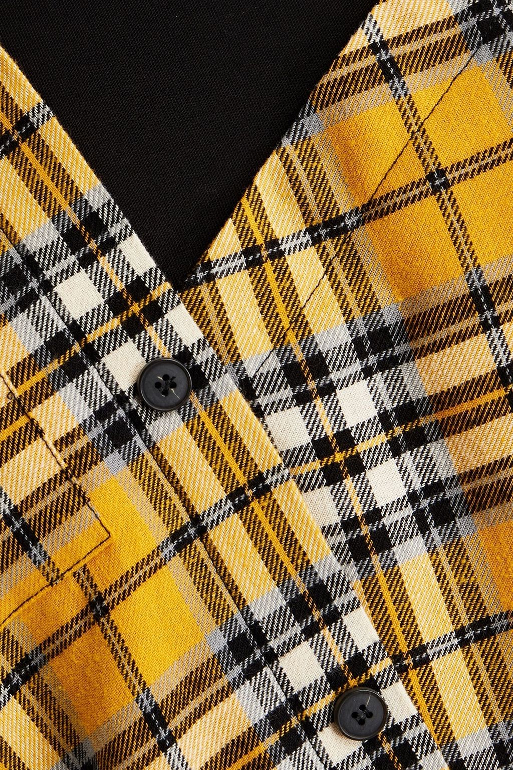 MAJE Jersey-paneled checked cotton-flannel blouse