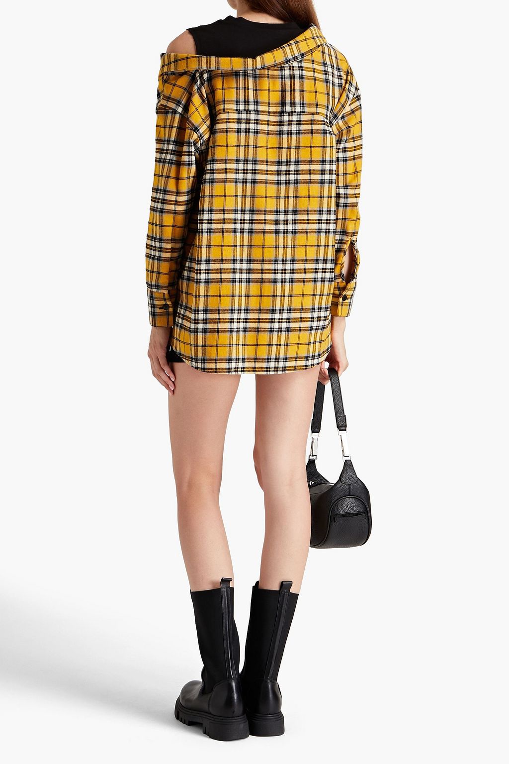 MAJE Jersey-paneled checked cotton-flannel blouse