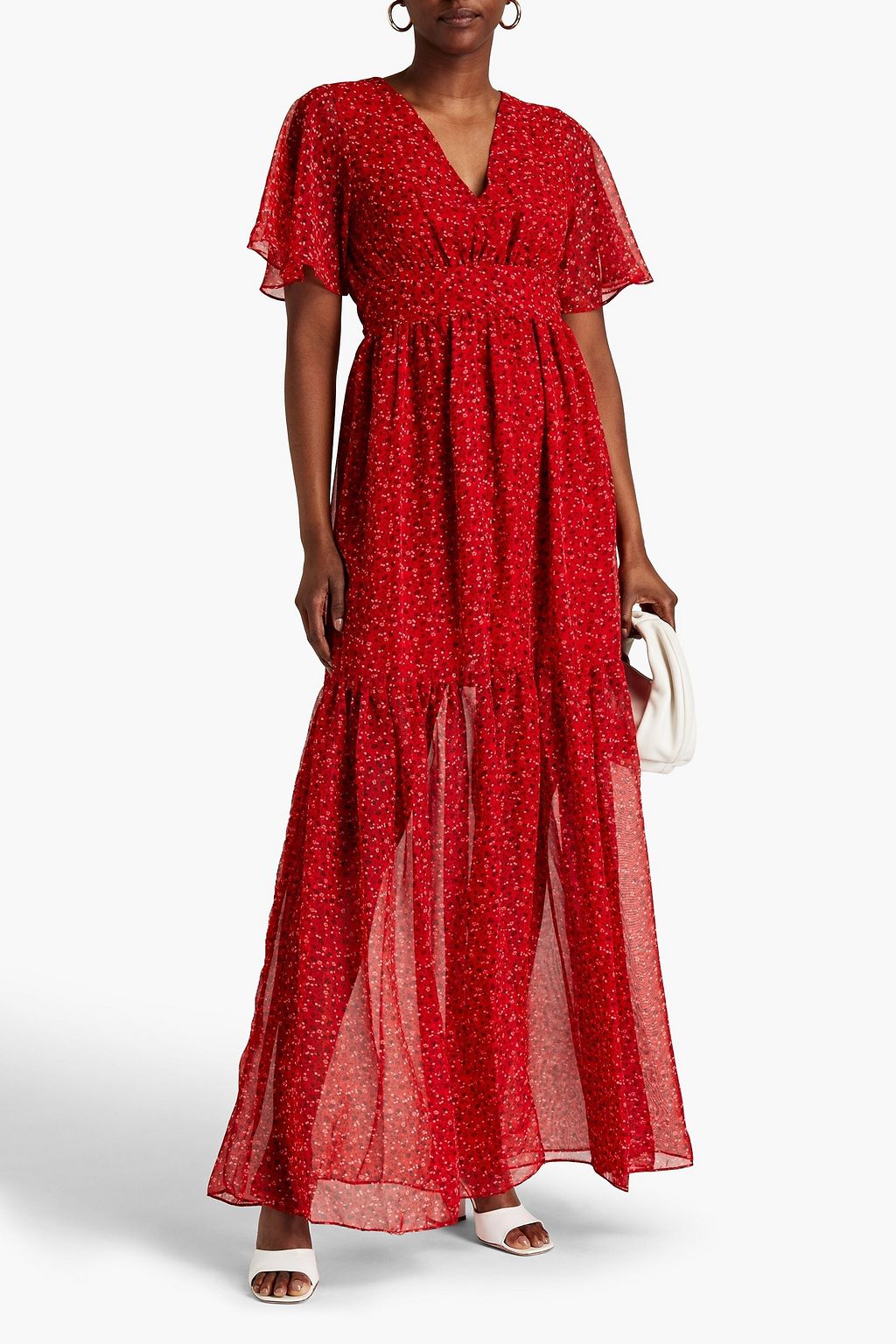 EYWASOULS MALIBU Gathered floral-print chiffon maxi dress
