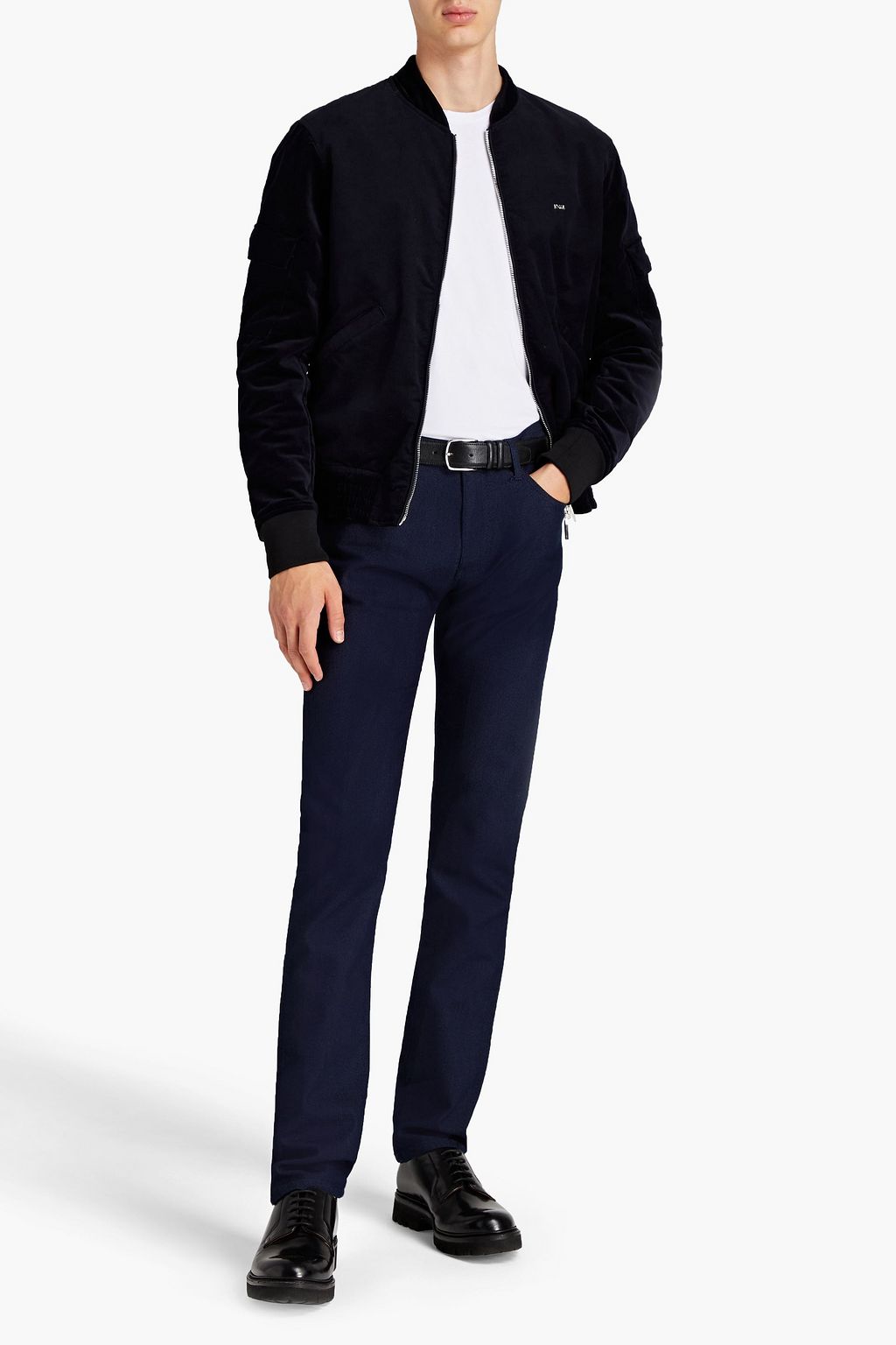 EMPORIO ARMANI Slim-fit cotton-blend stretch-jacquard pants