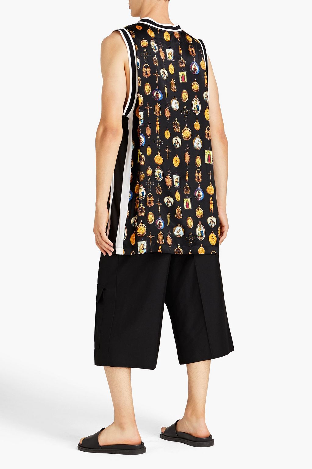 DOLCE & GABBANA Logo-embroidered printed satin tank