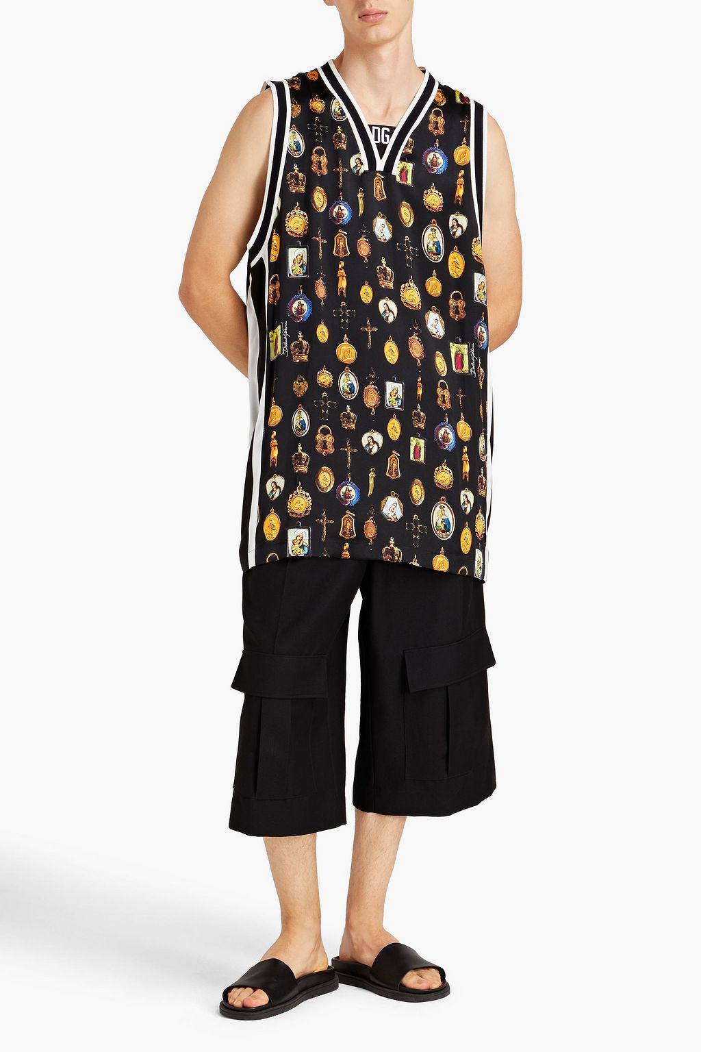 DOLCE & GABBANA Logo-embroidered printed satin tank