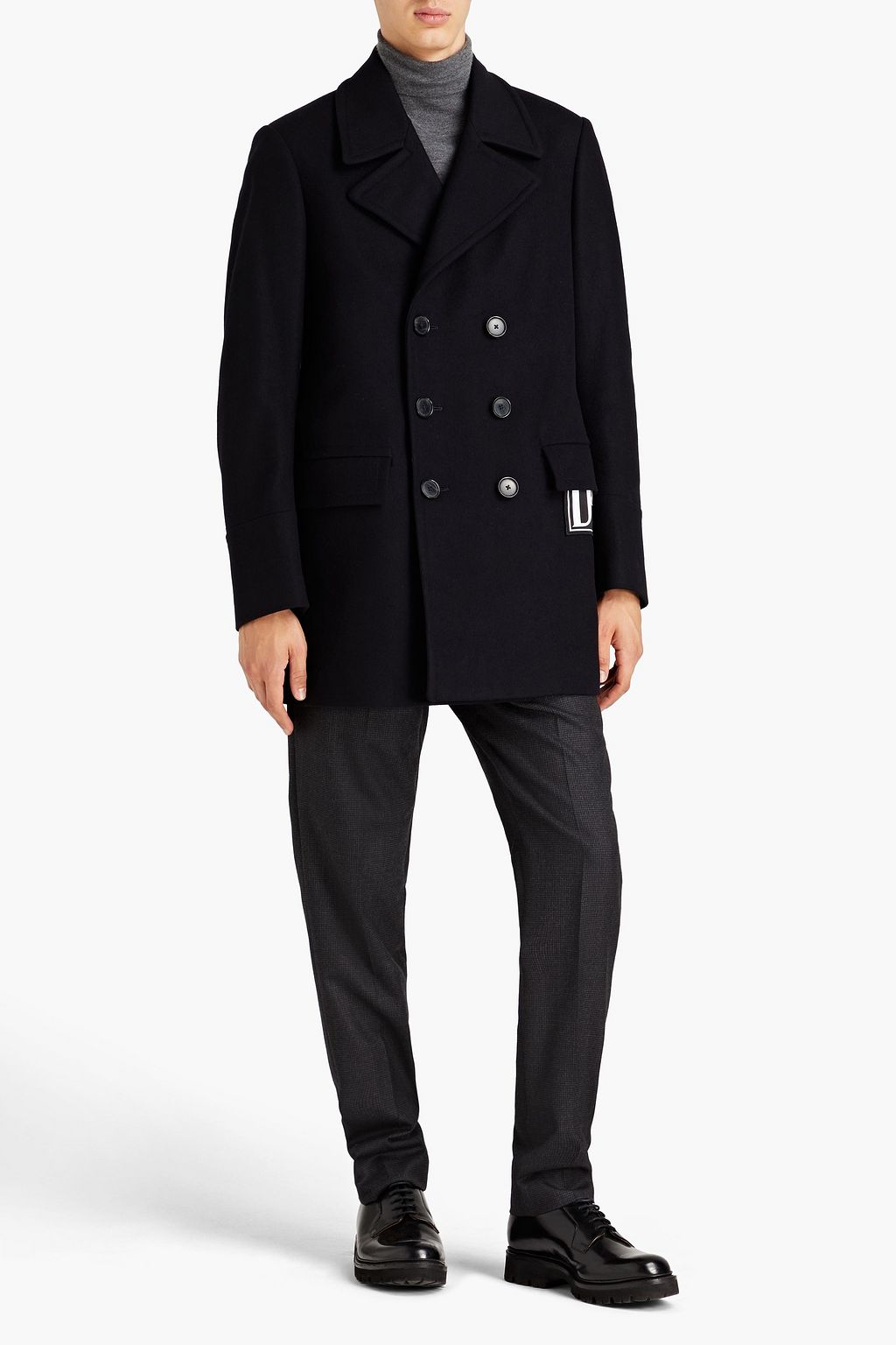 DOLCE & GABBANA Double-breasted printed wool-blend felt peacoat