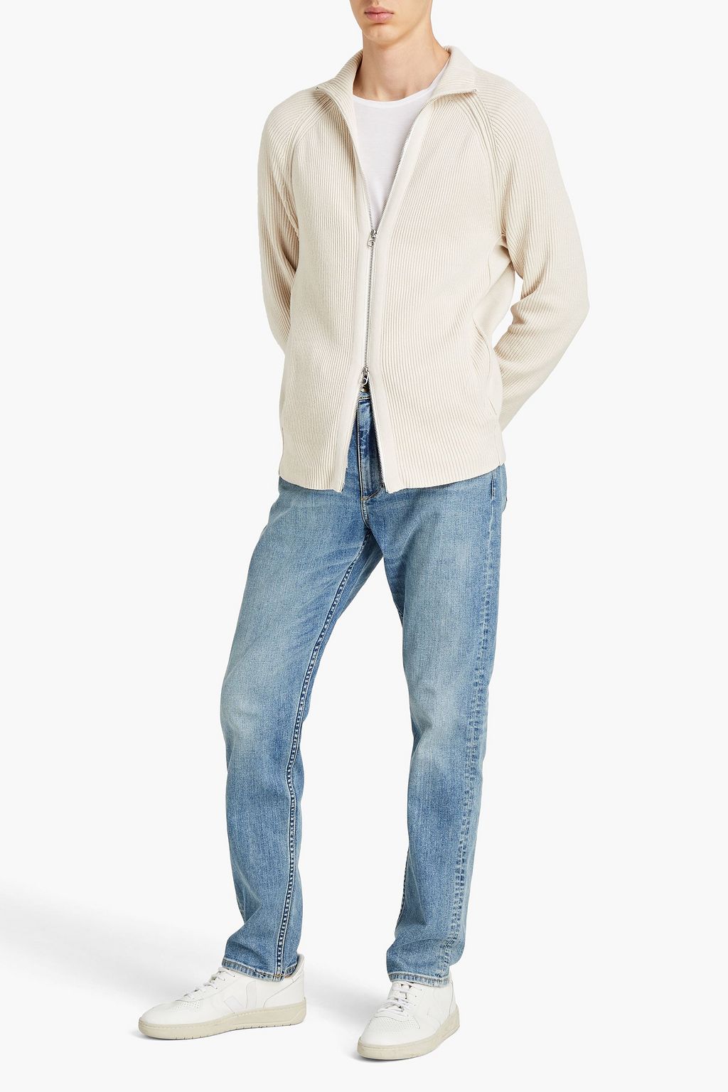 RAG & BONE Ribbed cotton-blend zip-up cardigan