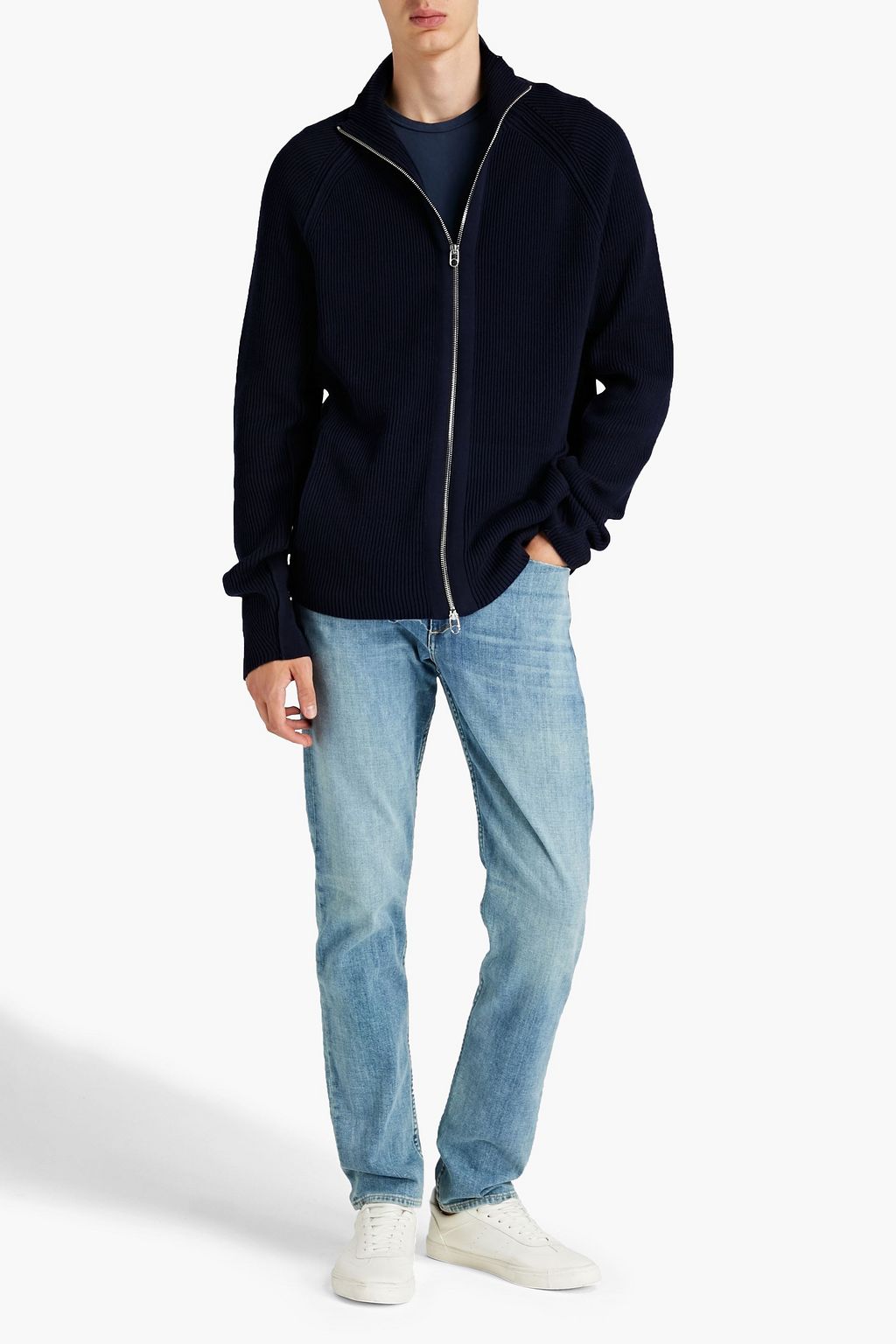 RAG & BONE Ribbed cotton-blend zip-up cardigan