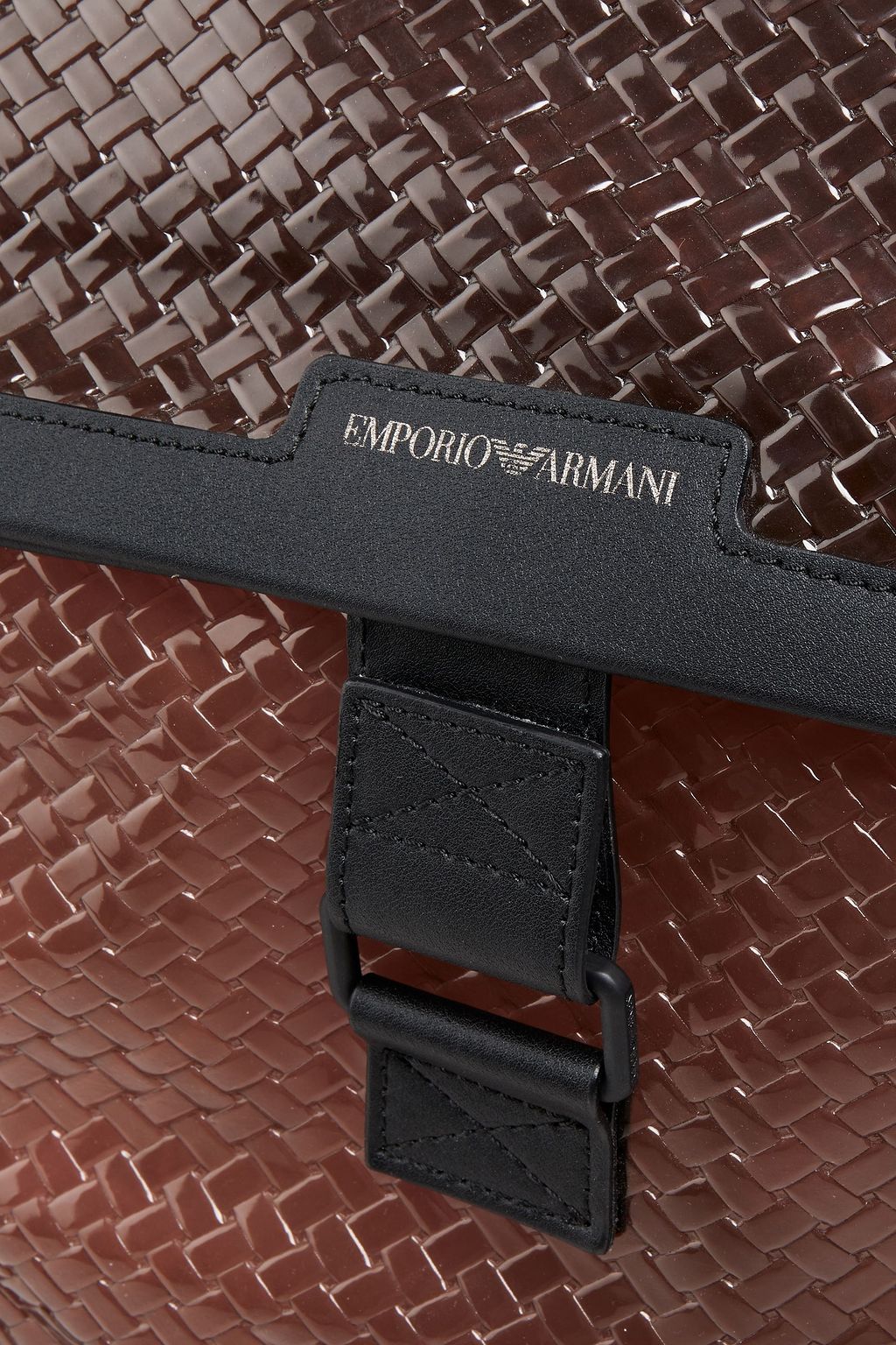 EMPORIO ARMANI Glossed woven faux leather backpack