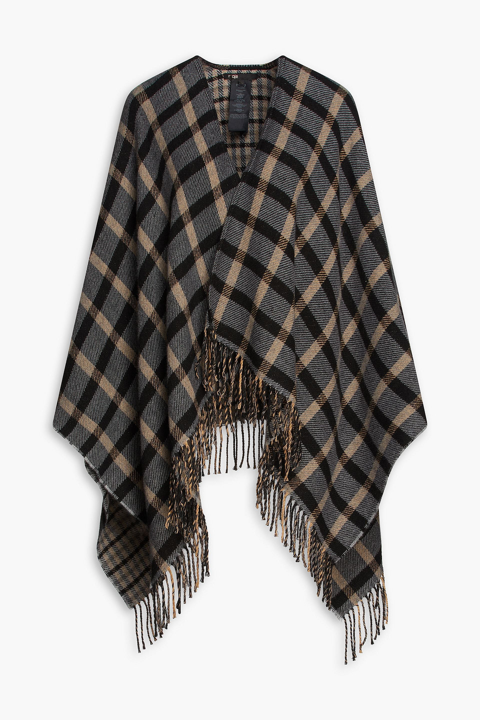 Maje Fringed Checked Velvet Wrap In Black