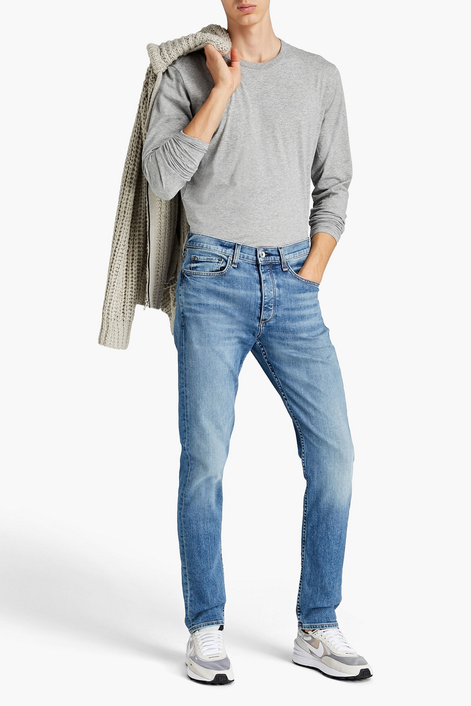 Rag & Bone Man Mélange Organic Cotton-jersey T-shirt In Grey