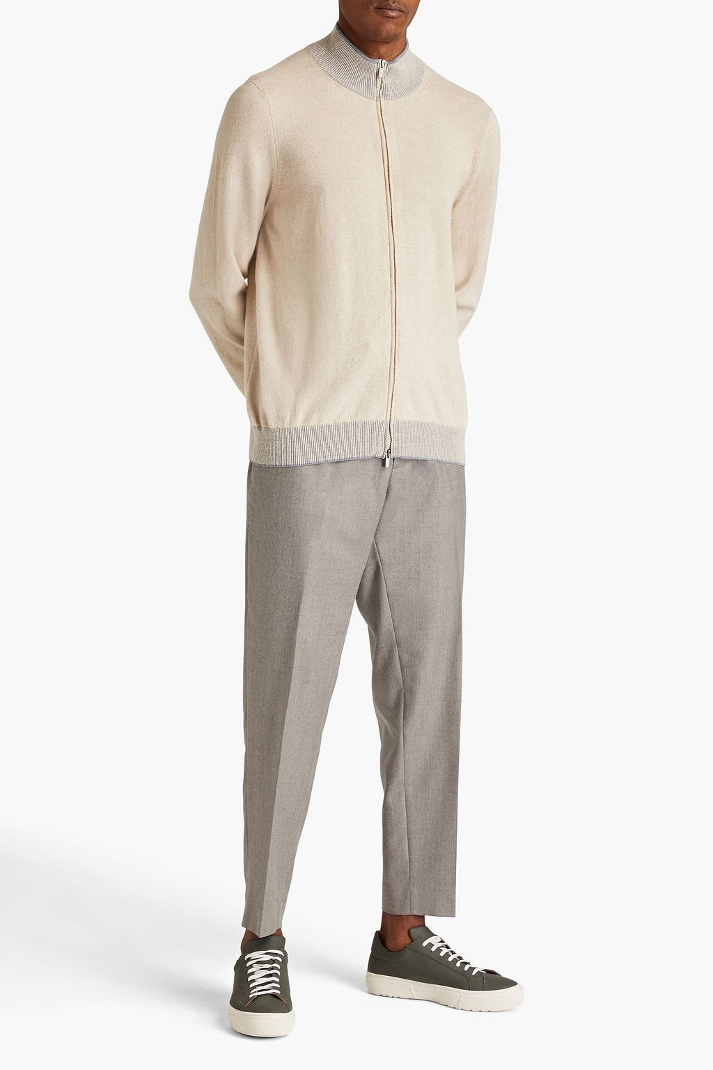 PESERICO Mélange wool and cashmere-blend zip-up cardigan