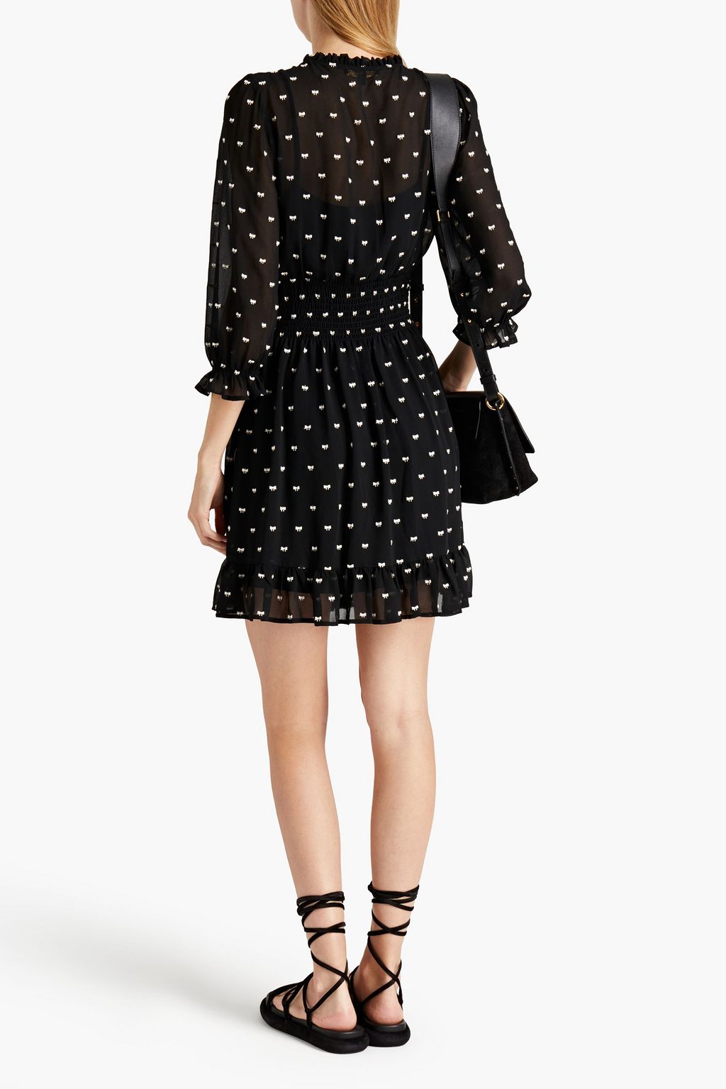 MAJE Shirred embroidered chiffon mini dress