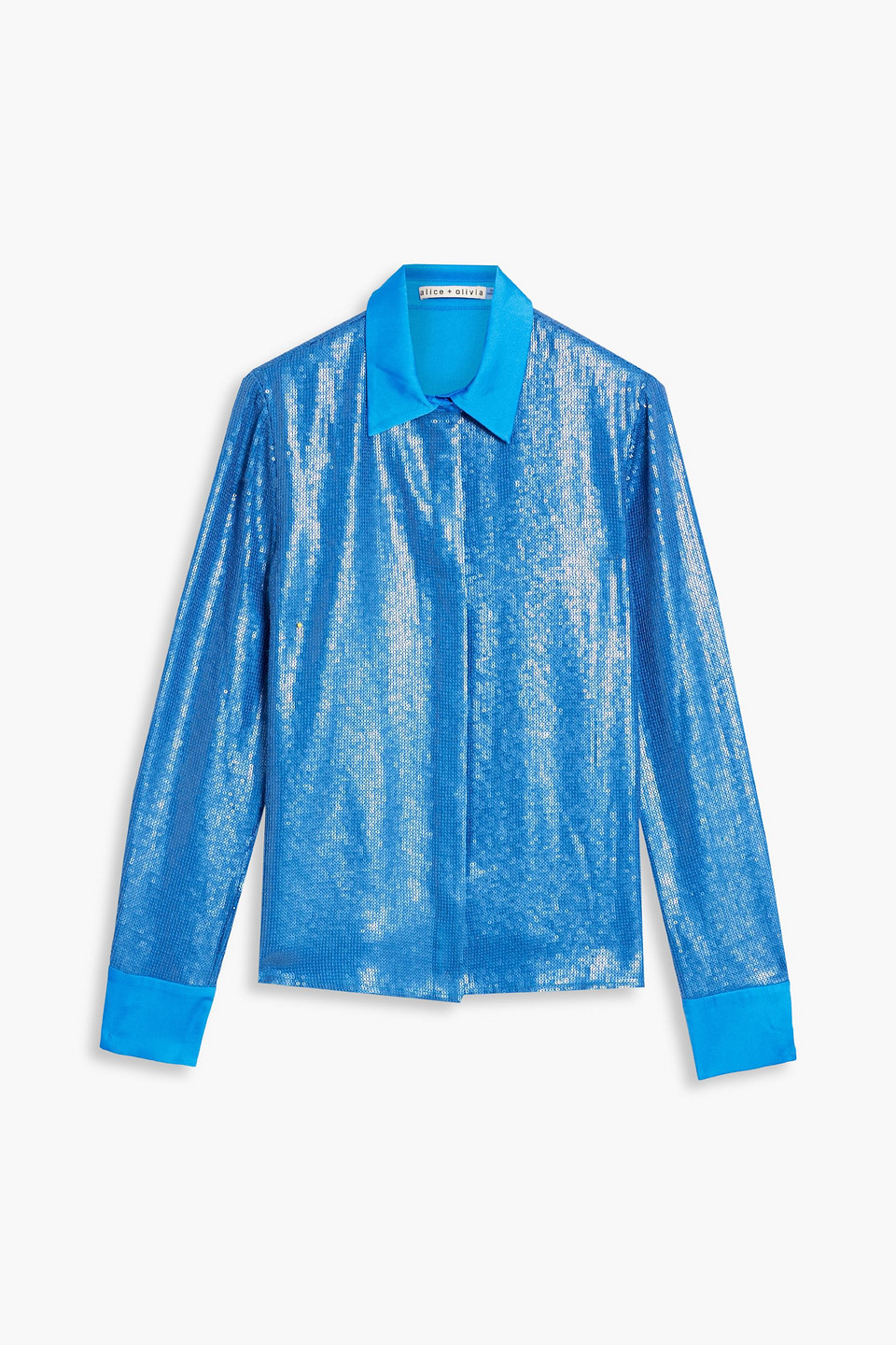 Alice And Olivia Willa Satin-trimmed Sequined Woven Shirt In Blue