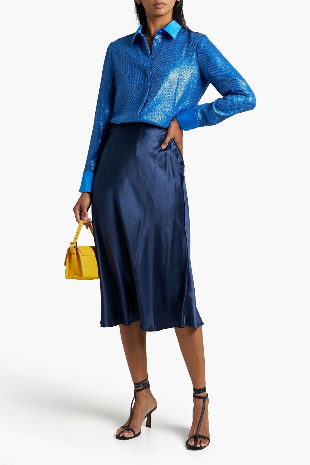 ALICE + OLIVIA Willa satin-trimmed sequined woven shirt