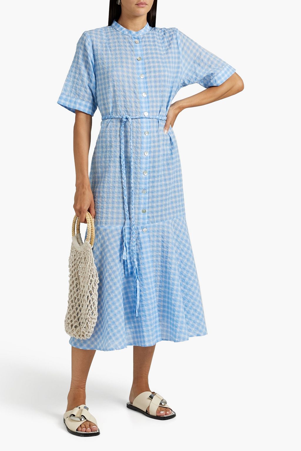 BELIZE Valencia checked cotton-blend midi dress