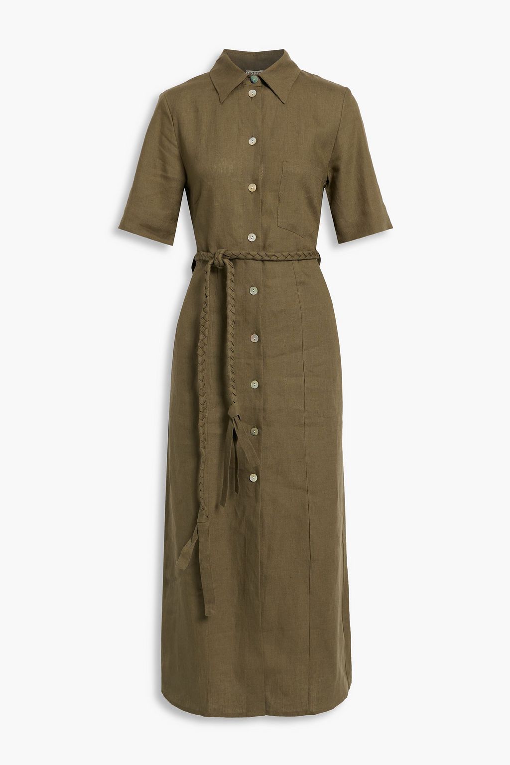 BELIZE Elyssa belted linen midi dress | THE OUTNET