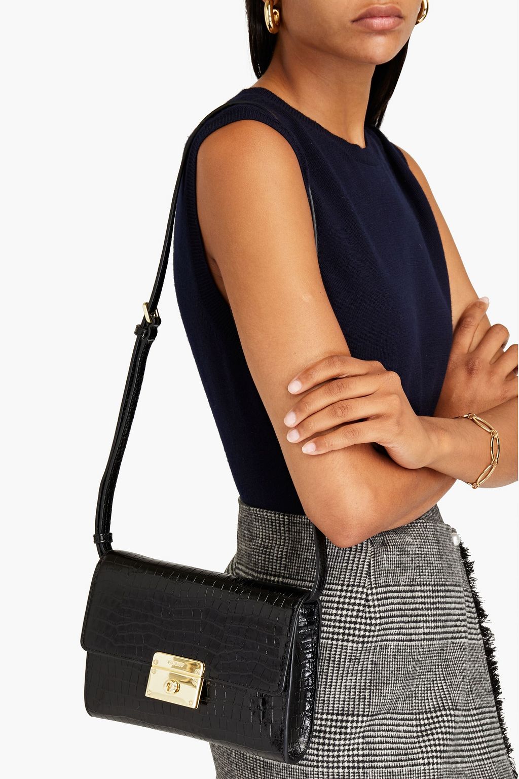 DKNY Croc-effect leather envelope clutch