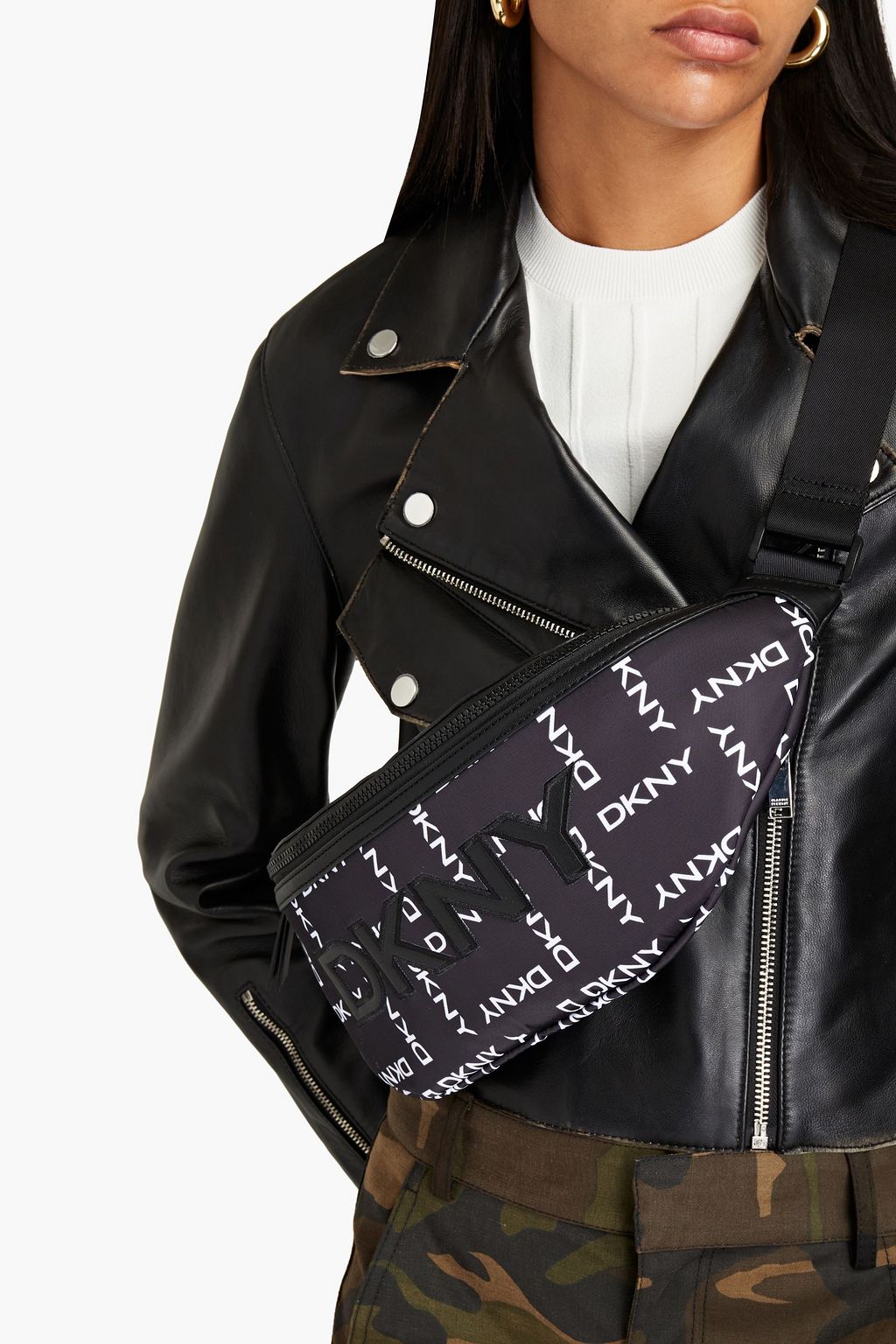 DKNY Logo-appliquéd logo-print shell belt bag