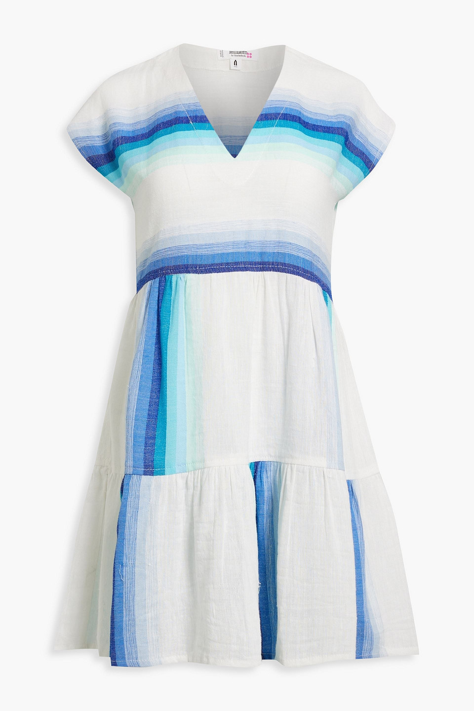 lemlem - gathered printed cotton-blend gauze mini dress - blue - s