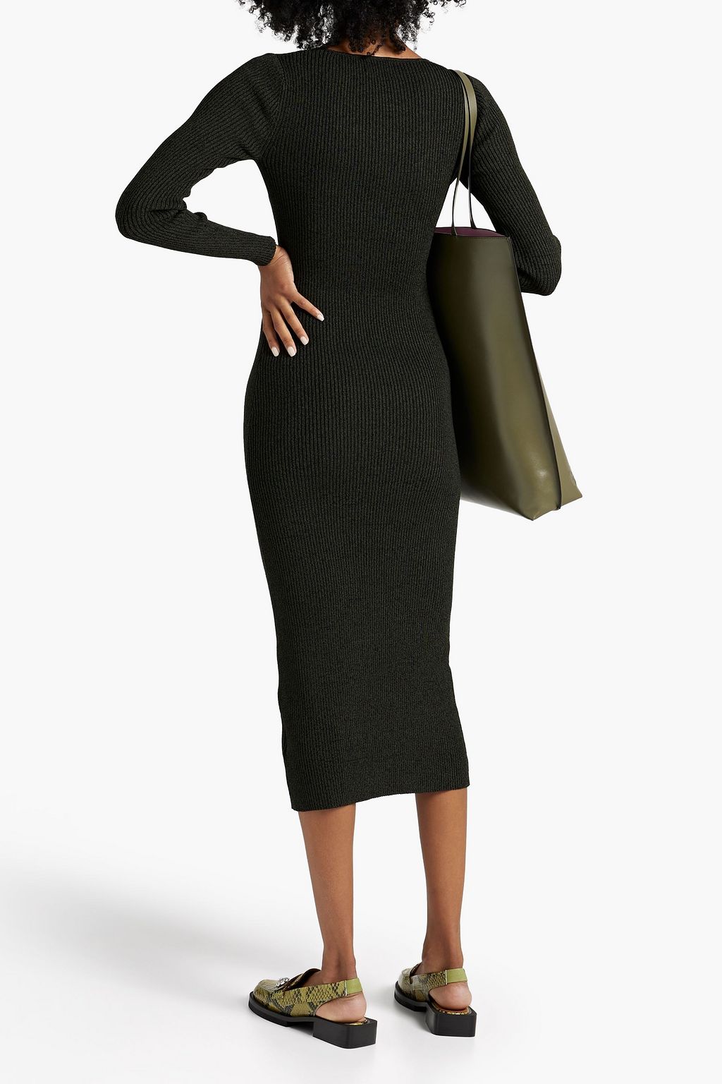 GANNI Mélange ribbed-jersey midi dress