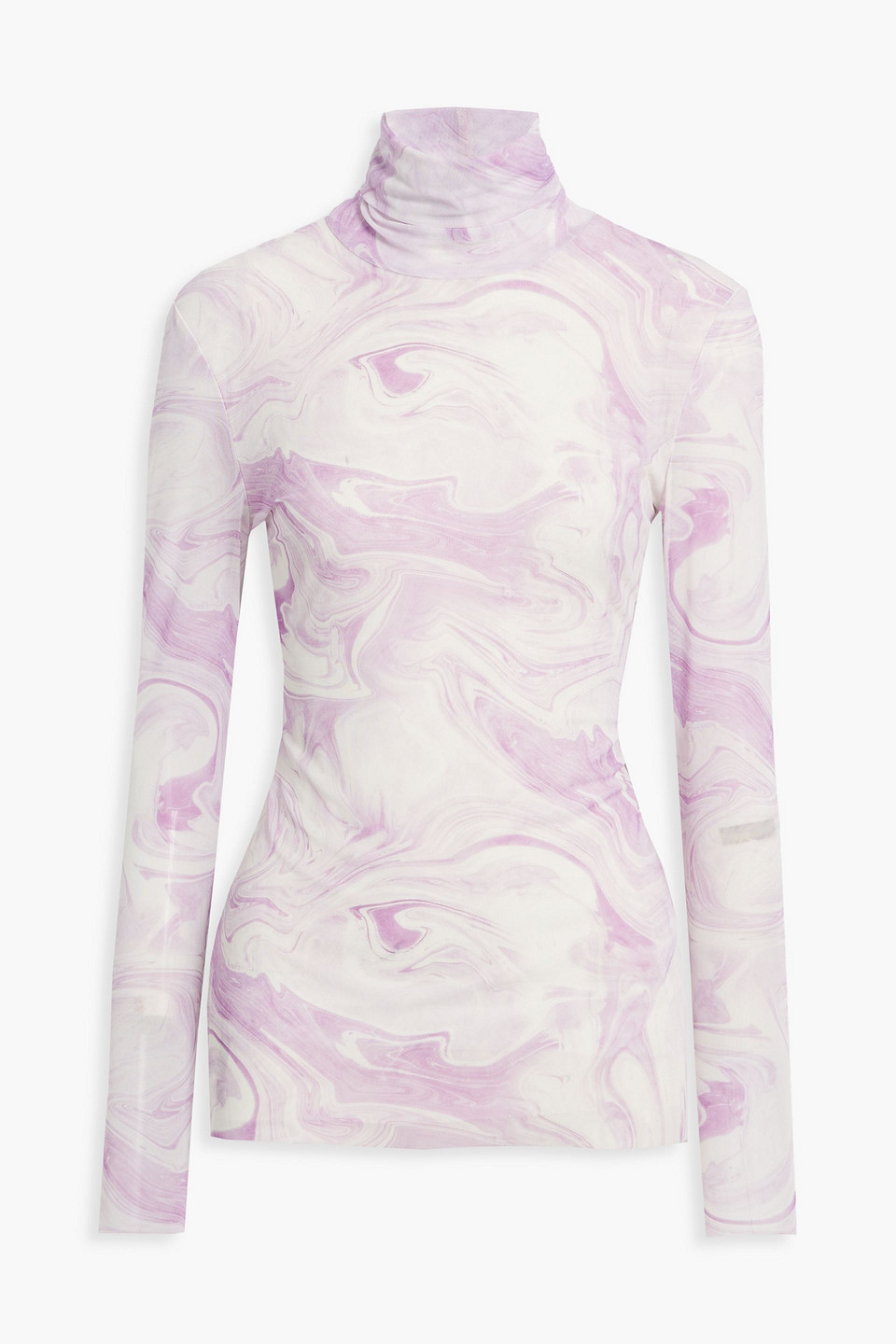 ganni - printed mesh turtleneck top - purple - eu 40