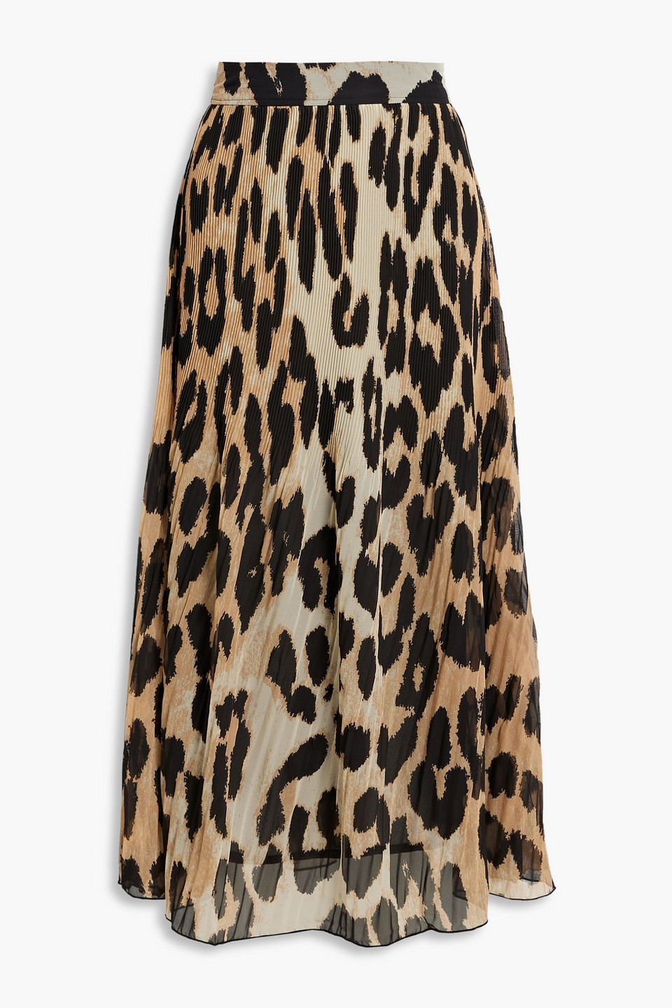 ganni - leopard-print plissé-chiffon midi skirt - animal print - eu 32