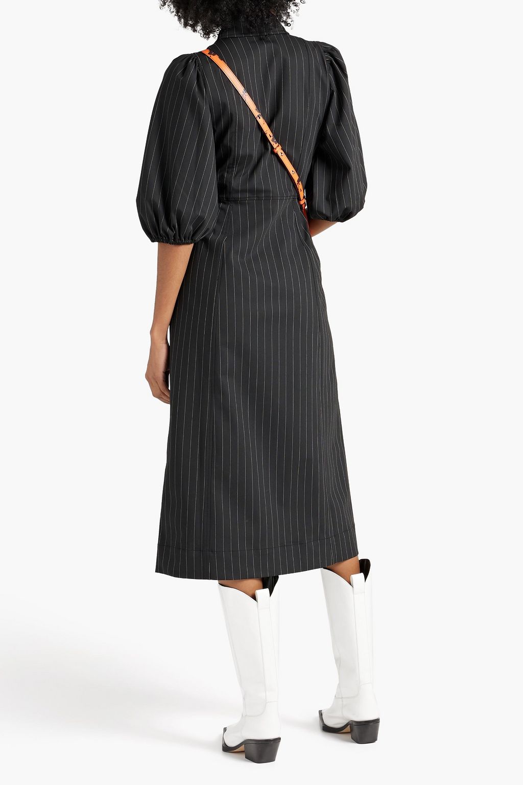 GANNI Pinstriped twill midi dress | THE OUTNET