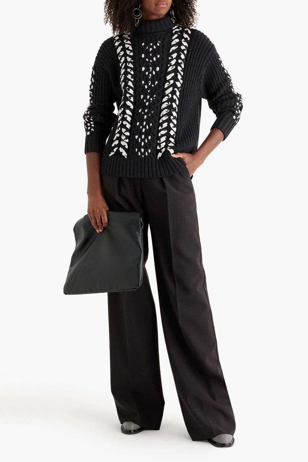JASON WU + Coca-Cola cable-knit wool and printed crepe turtleneck sweater