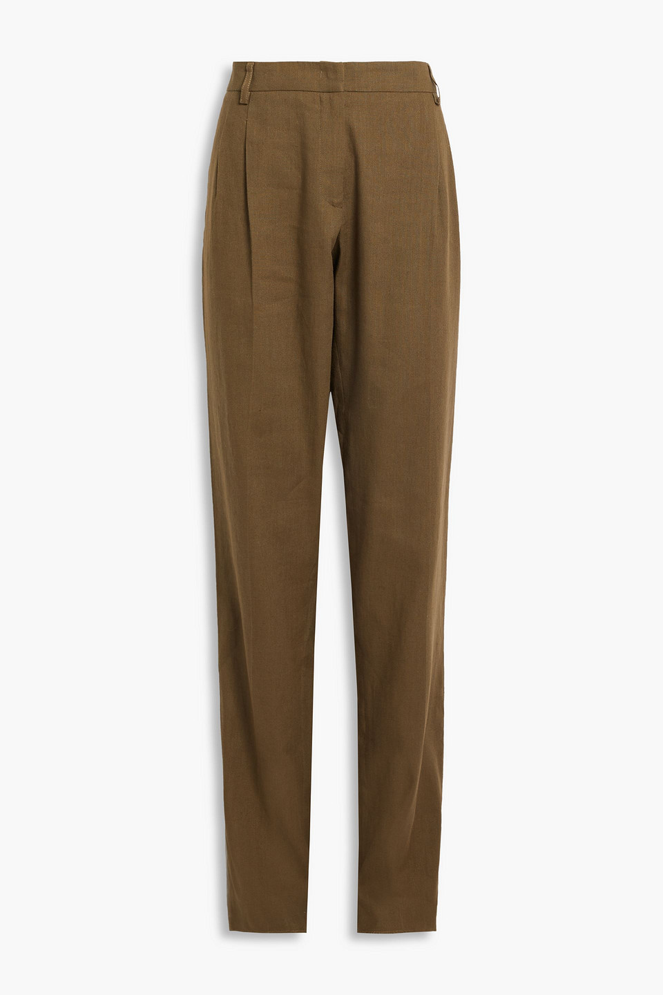 Etro Violant Pleated Linen-blend Straight-leg Pants In Army Green