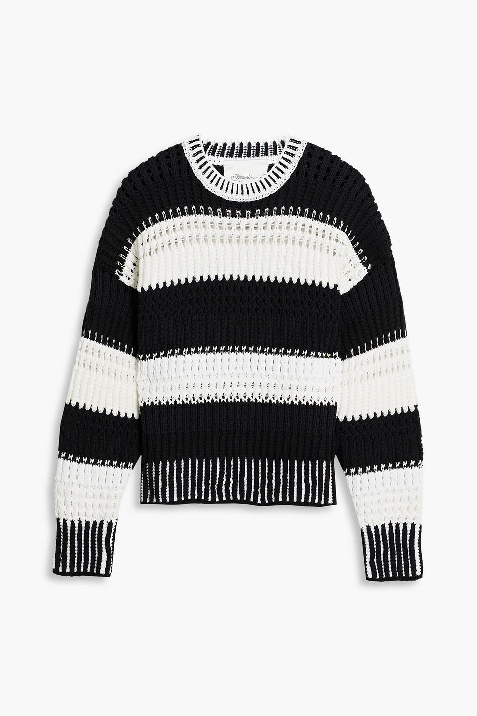 3.1 Phillip Lim Striped Open-knit Sweater In Black